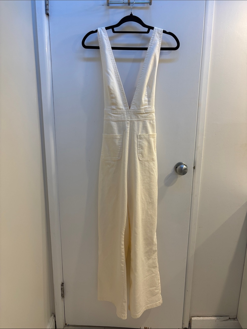 Sincerely Jules Cream Deep V Wide-Leg Jumpsuit
